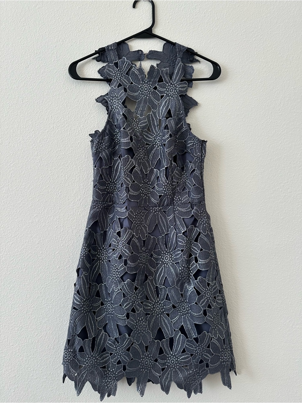 Free People x Saylor Slate Blue Floral Cutout Lace Mini Dress